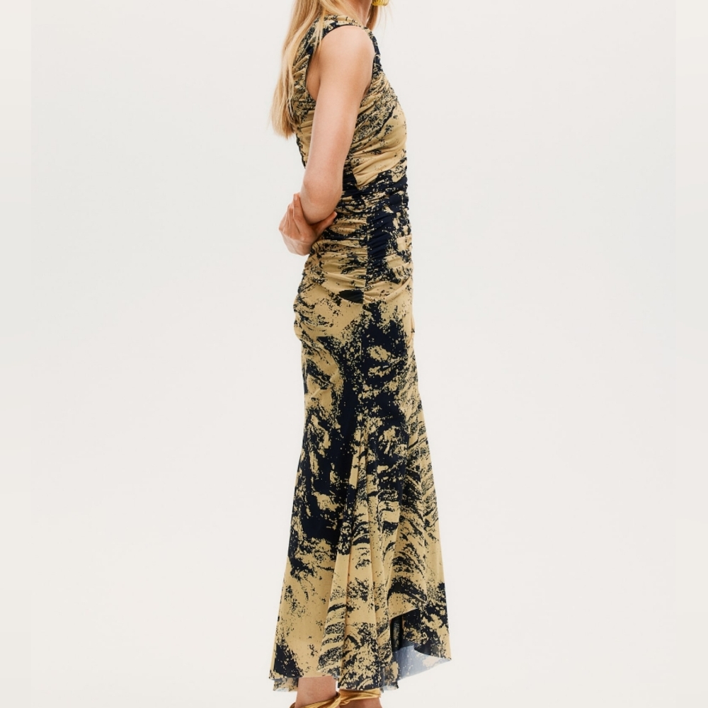 H&M STUDIO Resort Collection Mesh PATERNED Light Yellow Black Dress Sz XXL BNWT - Picture 8 of 15